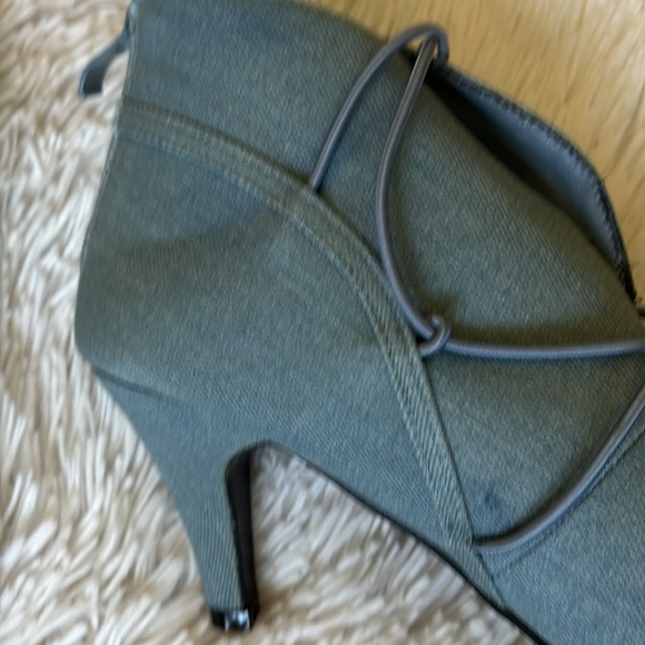 New fabric denim peep elastic crisscross kitten heel casual booties shoe Sz 7.5M - Picture 3 of 13